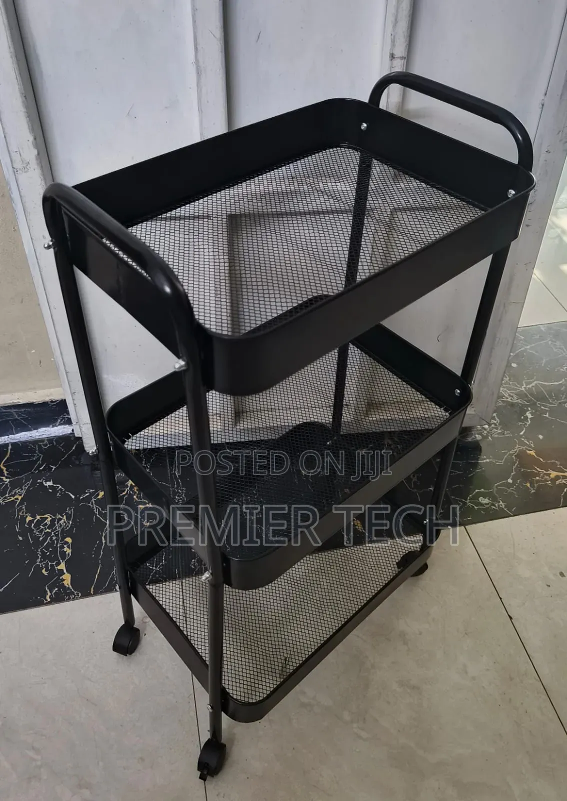 Metallic 3 Layer Trolley Rack Mesh Trays