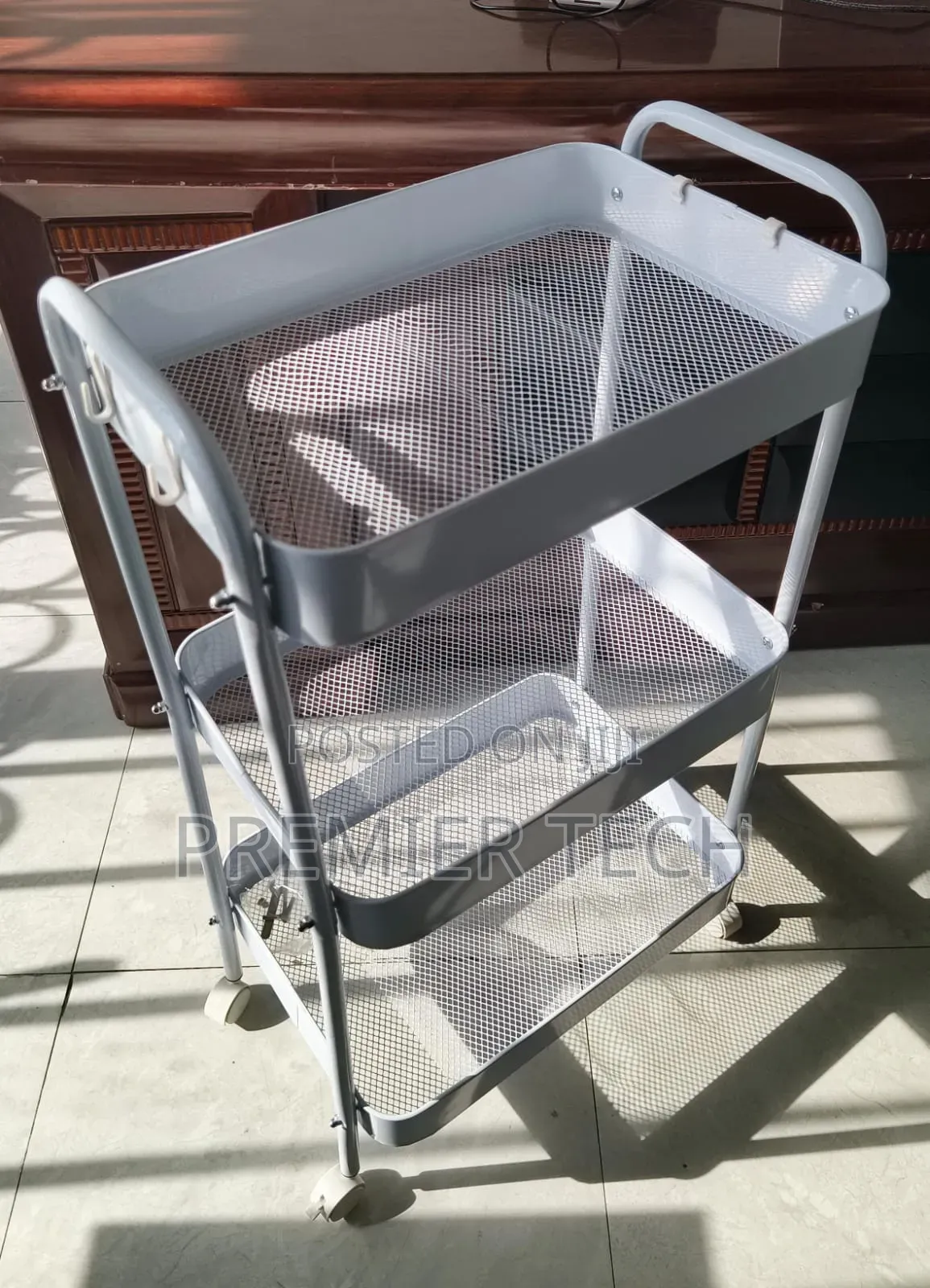 Metallic 3 Layer Trolley Rack Mesh Trays