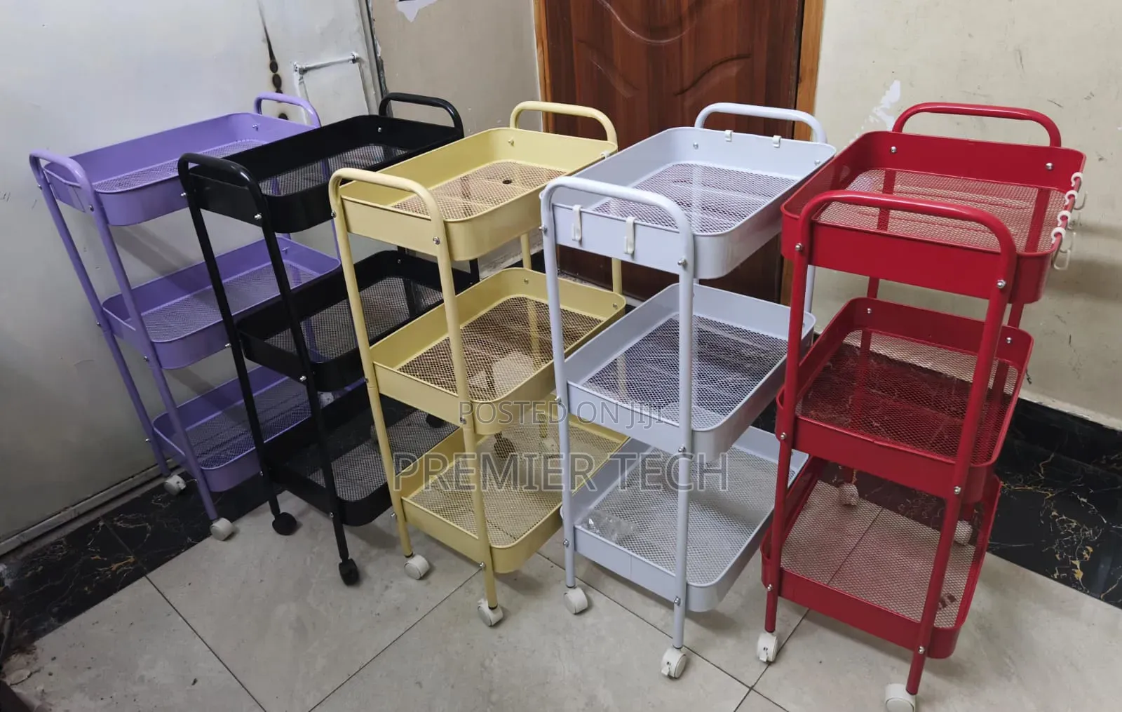 Metallic 3 Layer Trolley Rack Mesh Trays