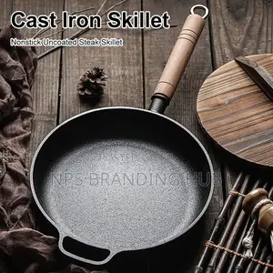 Thickened Cast Iron Frying Pan With Bamboo Lid Size 25,27,29cm(zn