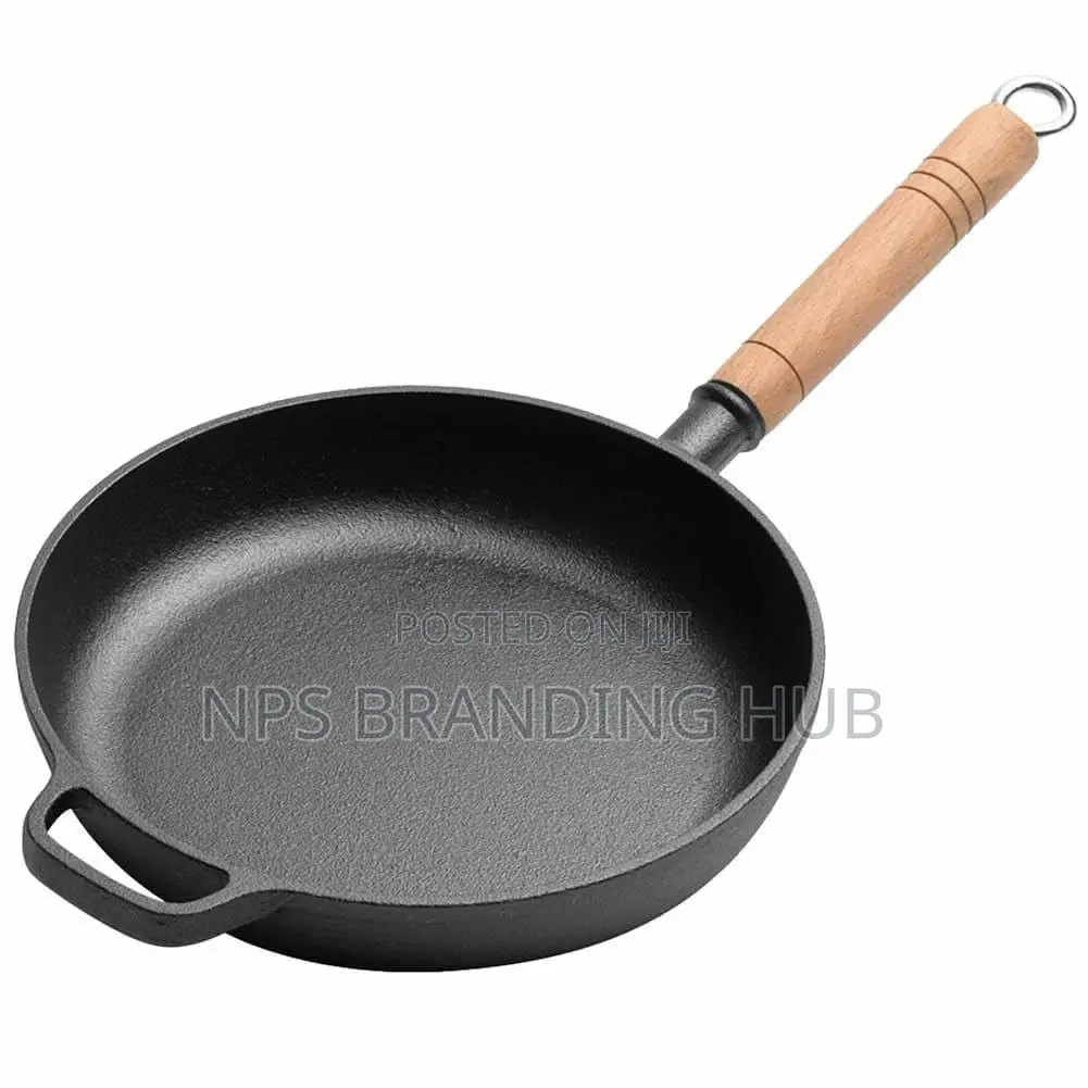 Thickened Cast Iron Frying Pan With Bamboo Lid Size 25,27,29cm(zn
