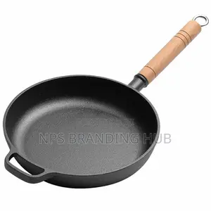 Thickened Cast Iron Frying Pan With Bamboo Lid Size 25,27,29cm(zn