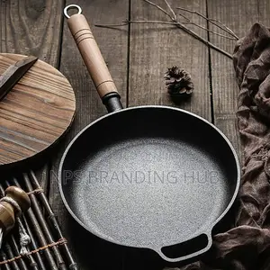 Thickened Cast Iron Frying Pan With Bamboo Lid Size 25,27,29cm(zn
