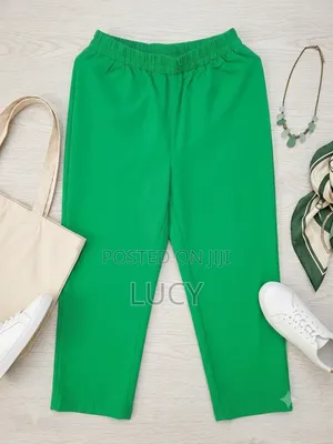 ​Women’s Vibrant Green Casual Elastic-Waist Trousers