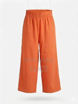 ​Women’s Casual High-Waist Orange Wide-Leg Cropped Pants