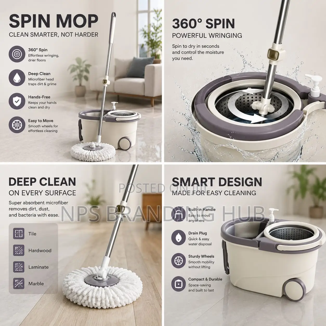 360° Spin Mop With Bucket Dehydration Basket(el.b