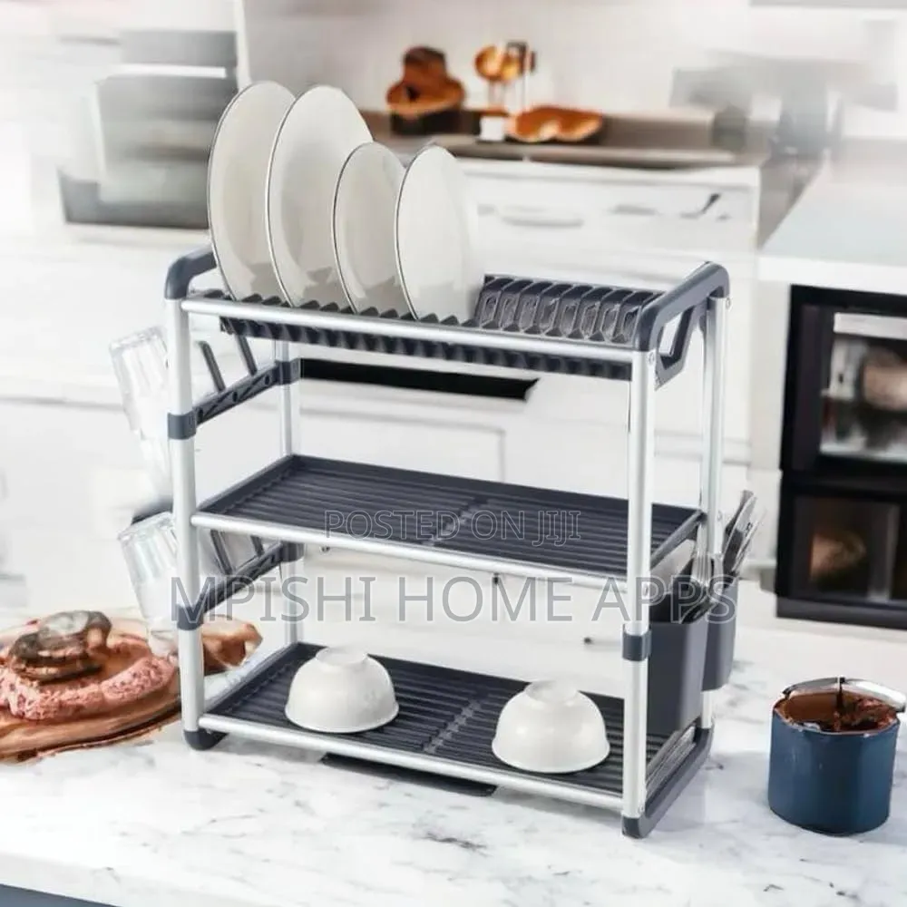 3 - Tier Aluminum+Plastic Dish Drying Rack