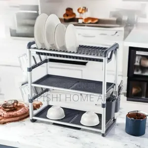 3 - Tier Aluminum+Plastic Dish Drying Rack