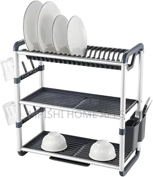 3 - Tier Aluminum+Plastic Dish Drying Rack