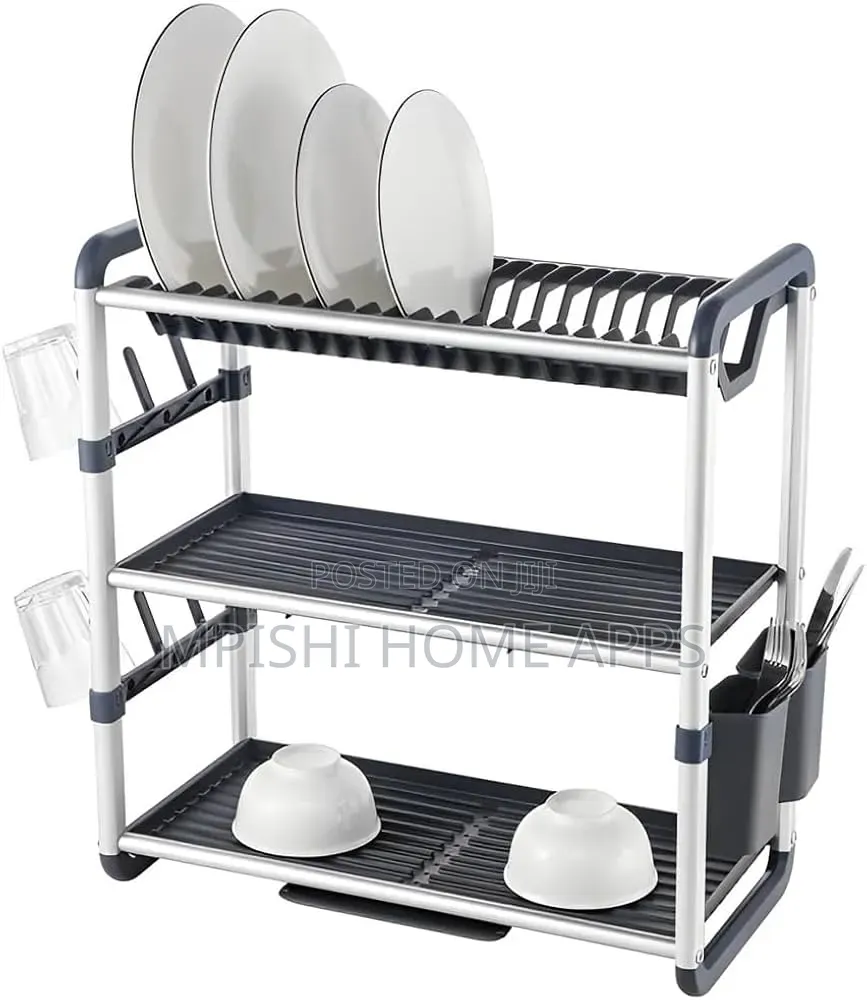 3 - Tier Aluminum+Plastic Dish Drying Rack