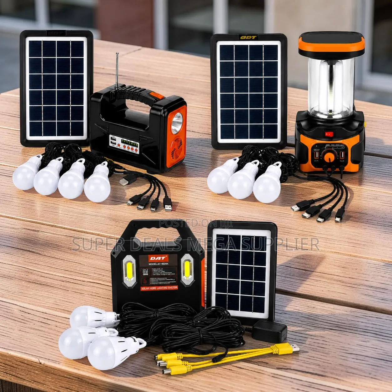 Solar Powered DAT Solar Lighting System Kits LED Bulbs USB Charging