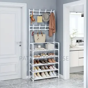 Multifunctional 5 Tier Shoe Rack Organizer + Rack With 8 Hooks