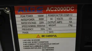 AICO Japan AC2000DC 1.0kVA Petrol Generator –650W Rated,1000W Peak