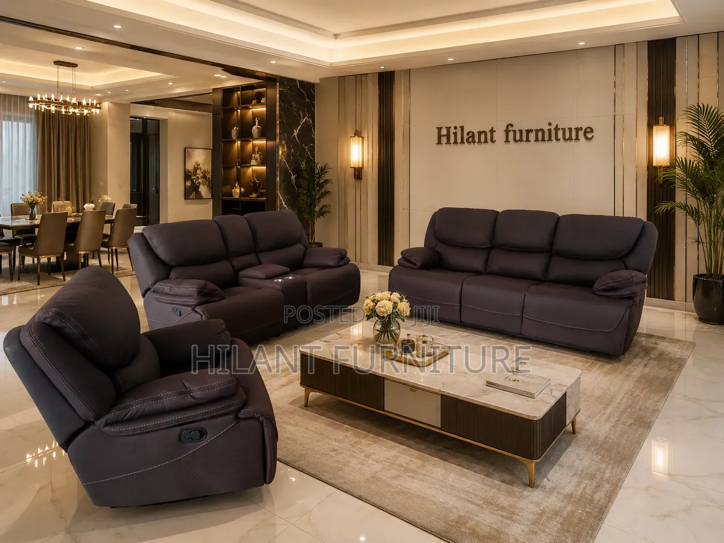 Chocolate King-Size Six-Seater Recliner Sofa