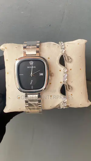 Rolex Luxury Stainless Steel Watch Crystal Bracelet Gift Set