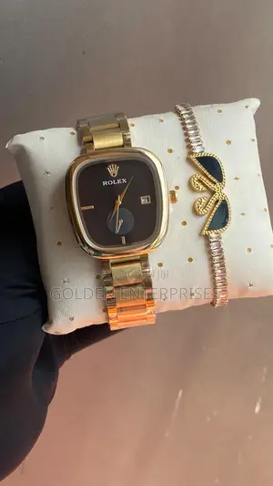 Gold Black Classic Luxury Watch Bracelet Combo Set