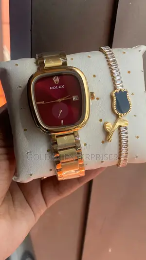 Rolex Gold Maroon Modern Luxury Watch Bracelet Duo