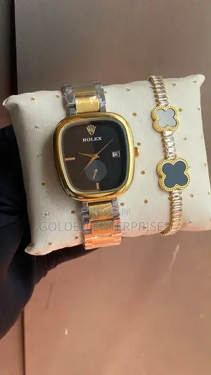 Rolex Gold Black Elegant Wristwear Set – Luxury Watch + Bracelet