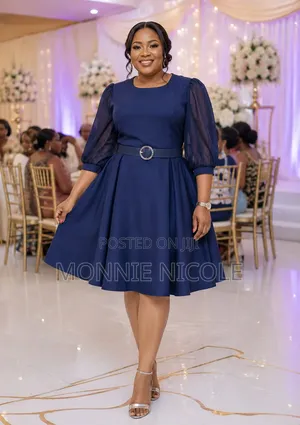 Navy Round Neck Elegant Dress