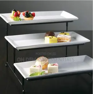 Food Serving Tray Set: 3 Tier Metal Display Stand