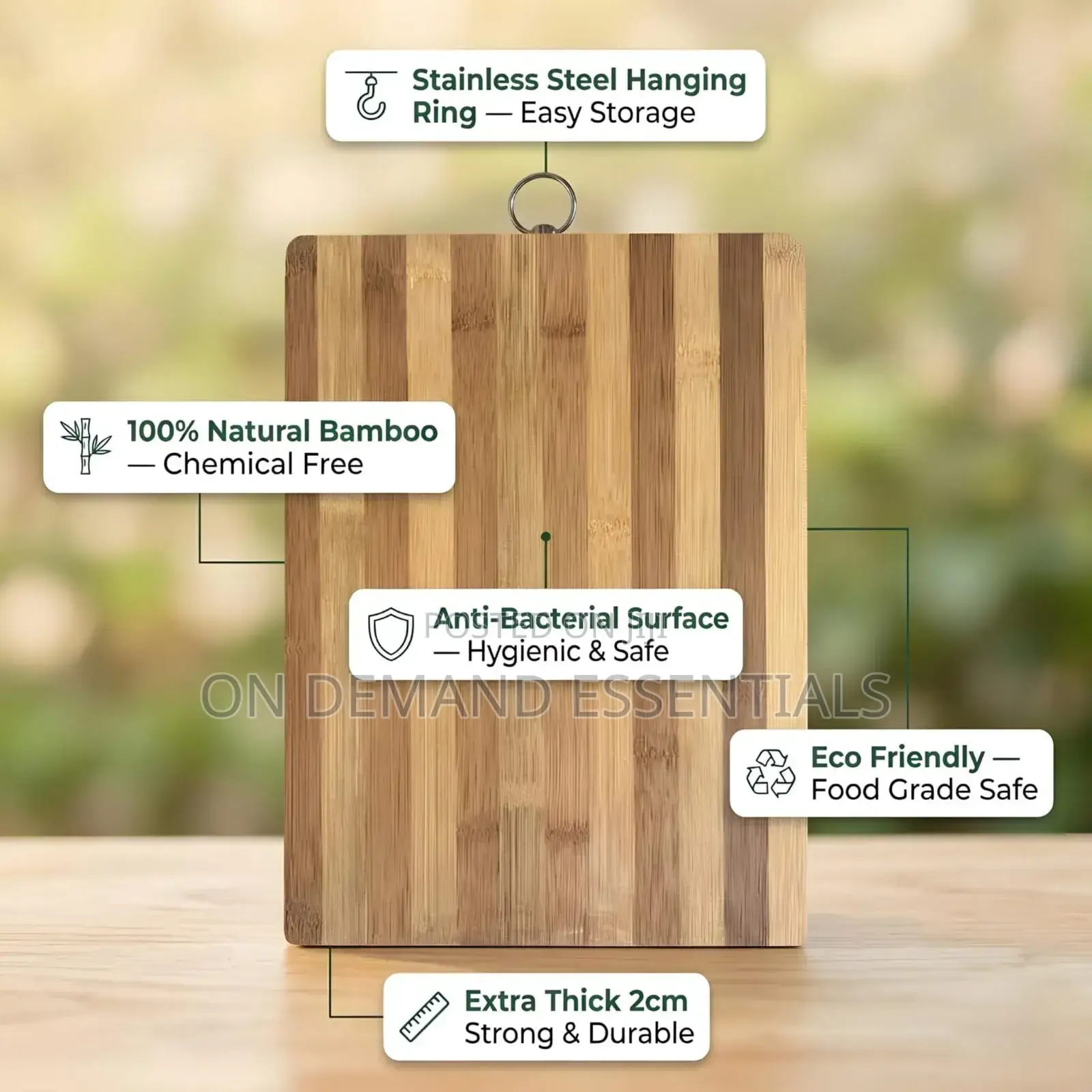Bamboo Wooden Chopping Board for Kitchen | Thick Heavy Cutting Board