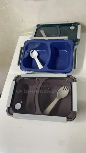 *2-Compartment, 2-Grid Bento Lunch Box With Spoon, Leak-Proof