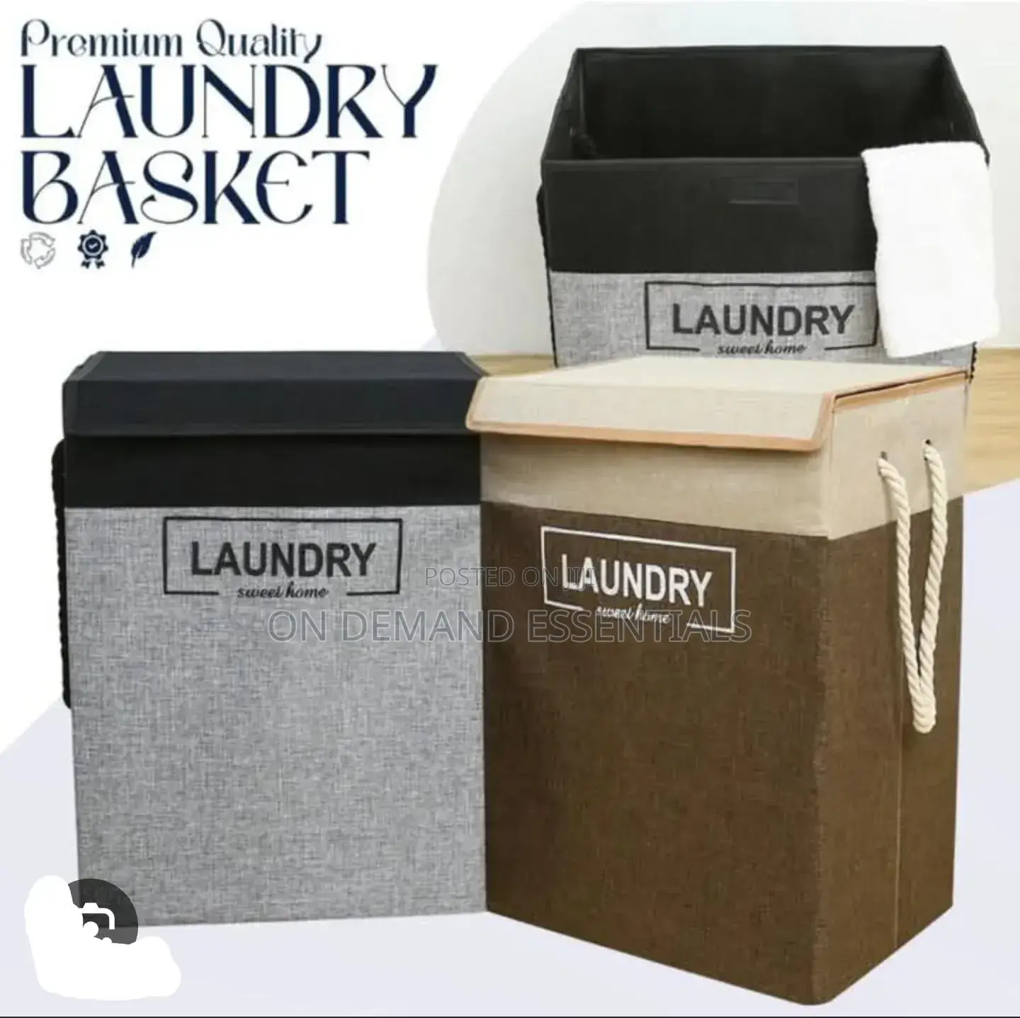 Jute Rope Foldable 70L Laundry Basket With Lid Cotton Laundry Hamper
