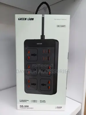 This Is a Green Lion GS-500 Power Extension Socket - Black