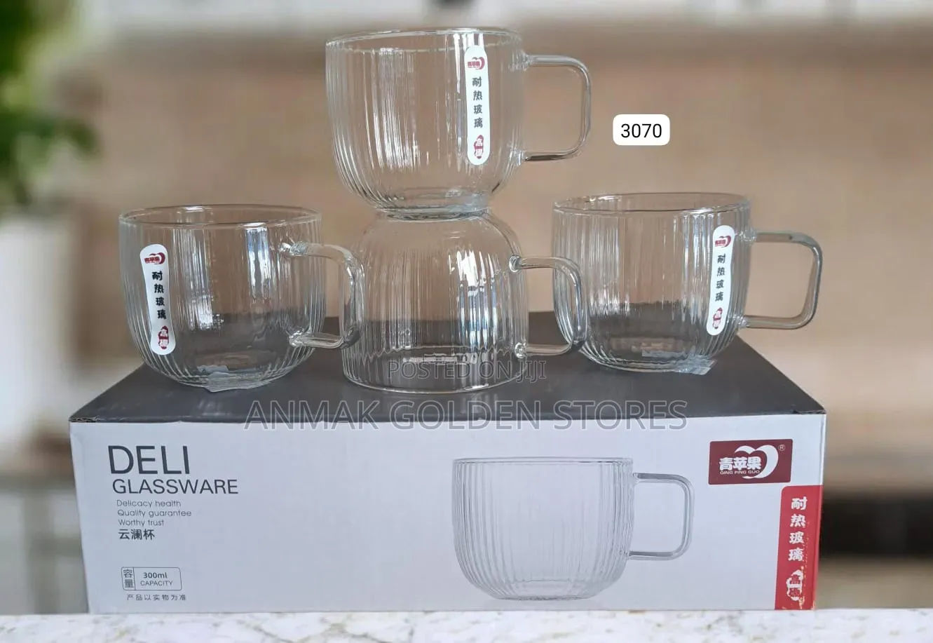 *300 ML Ribbed Borosilicate Glass Mugs 6pcs `
