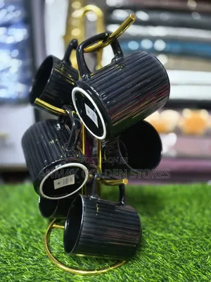 Black Ribbed Ceramic Mugs