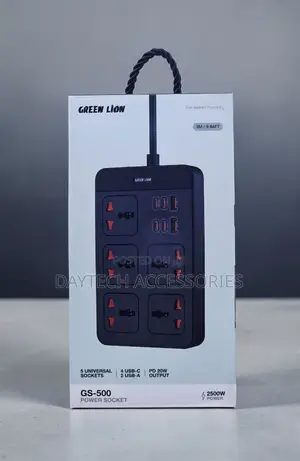 Green Lion GS-500 11 in 1 Power Socket (Model: GNGS500PSBK) in Black.