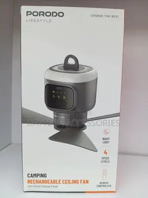 Porodo Lifestyle Rechargeable Camping Ceiling Fan 12,000mAh Battery.