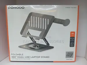 Porodo Foldable 360° Dual-Use Laptop Stand With MagSafe Phone Holder.