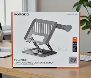 Porodo Foldable 360 Dual Use Laptop Stand and Mobile Magsafe Holder.