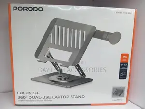 This Porodo Foldable 360° Dual-Use Laptop Stand Supports Most Devices.