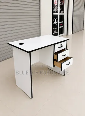 Modern White Office Desk With 3 Lockable Drawer