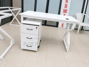 Modern White Office Desk With 3 Drawers Mobile Cabinet