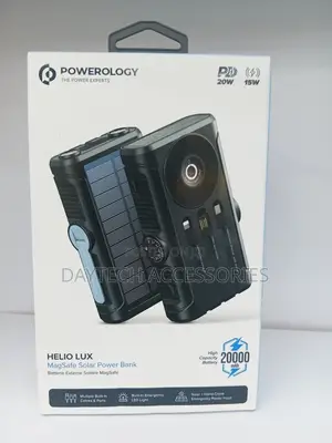 Powerology Helio Lux 20,000MaH MagSafe Solar Power Bank in Black.