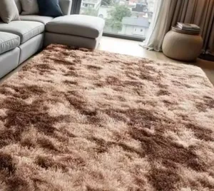 5*8 Fluffy Carpet Features a Brown Patched Shag Design