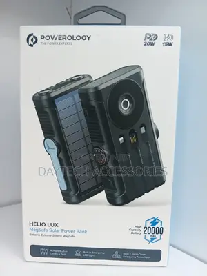 Powerology Helio Lux MagSafe Solar Power Bank 20,000mAh Battery.