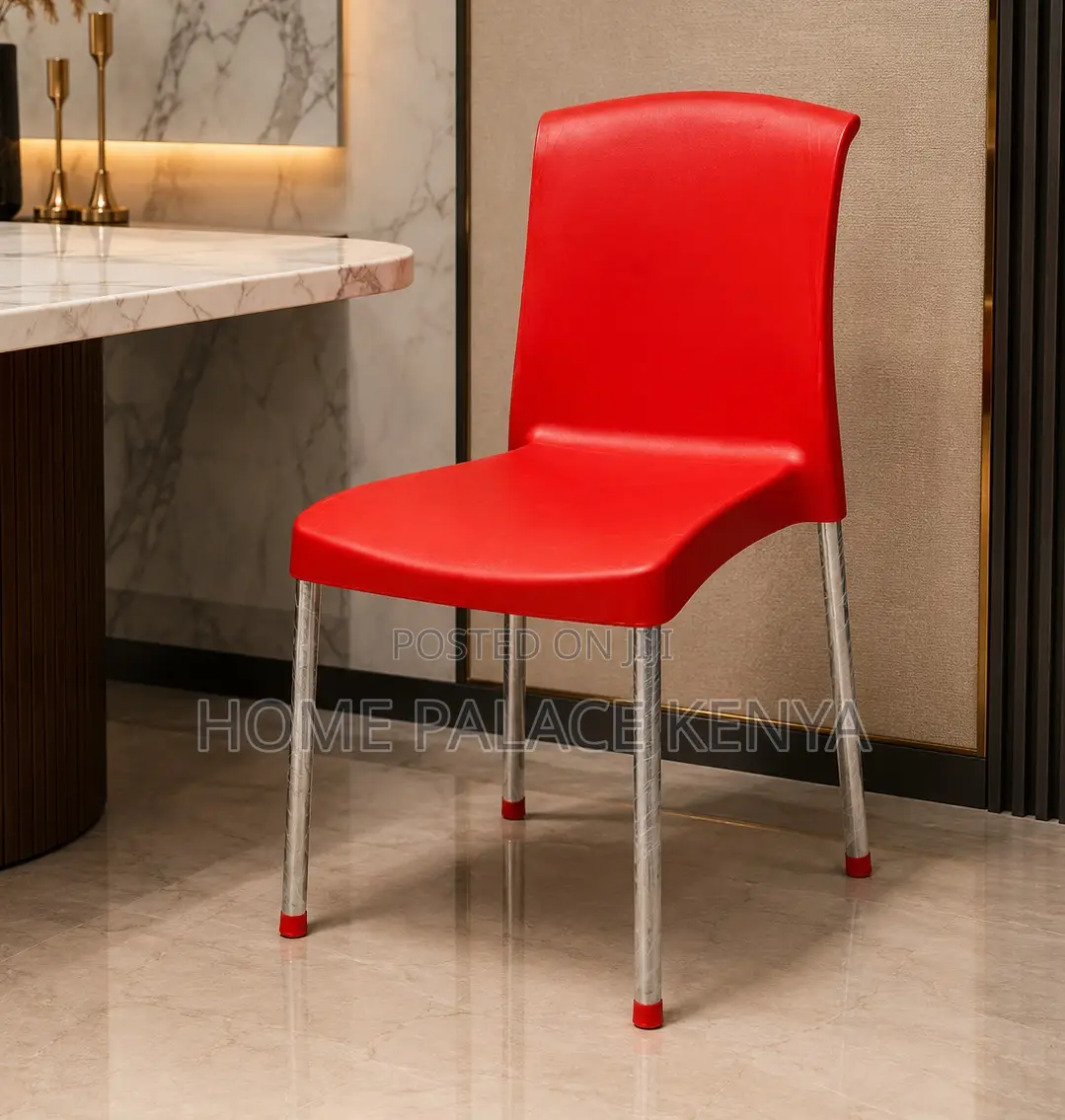 Plastic Chair: Rectangular Back Dining Multi Use Chair With Pipe Legs