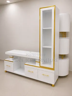Modern White TV Stand With Display Shelf