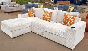 6-Seater L Seat Beige Corduroy With Cup Holders