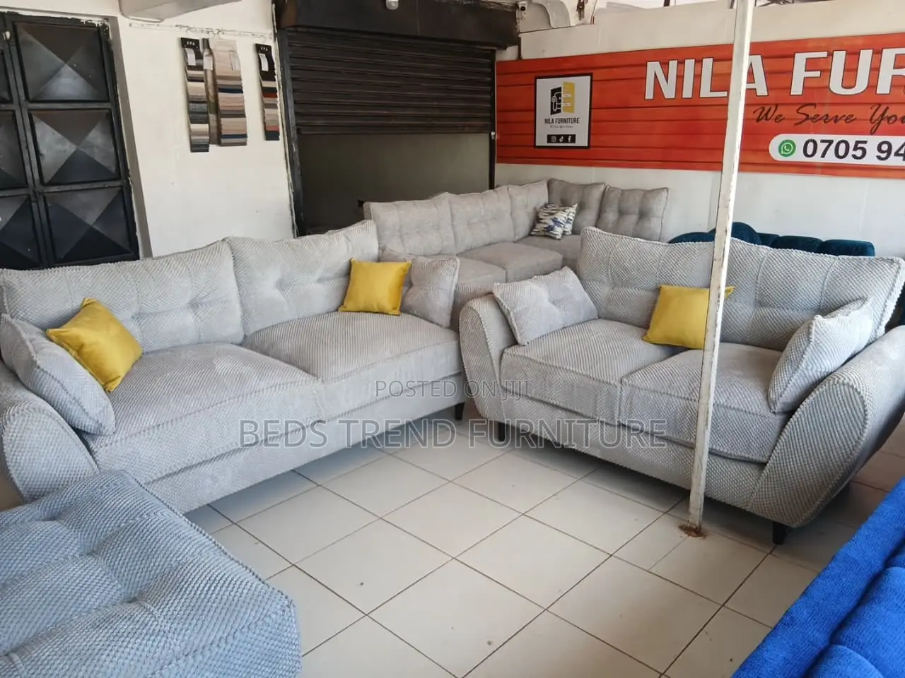 5 Seater 3,2 Butterfly Set Light Grey Bubble Fabric