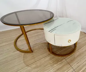 Coffee Table: Gold Plated Glass and Marble Nesting Tables
