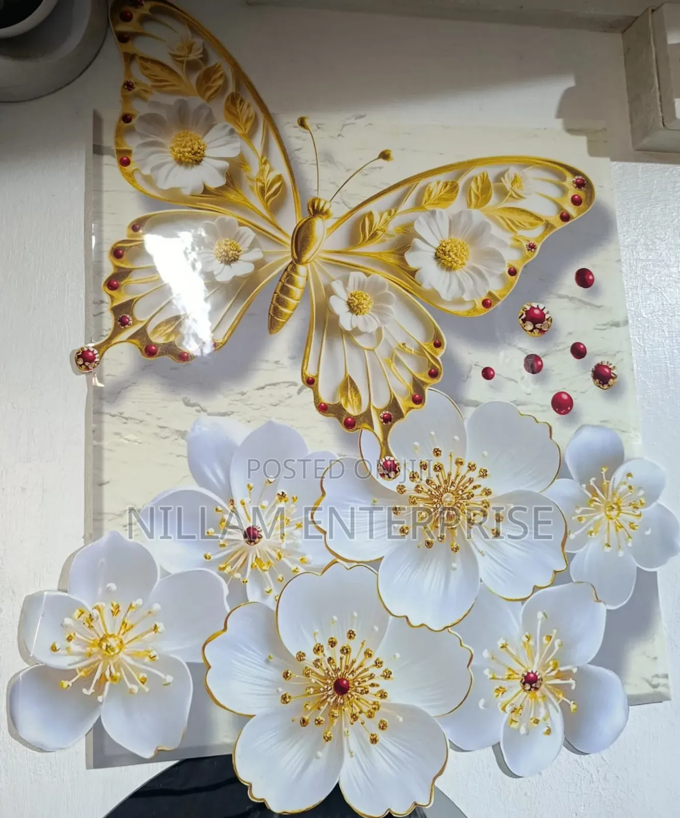 3D Wall Wallpaper Embossed Butterflies Flowers