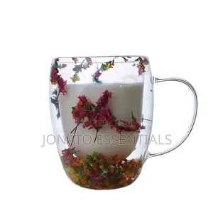Aesthetic Double Walled Flower Glass Mug 350ml