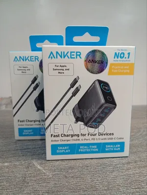 Anker Charger ( 140W, 4-Port,PD 3.1) With USB-C Cable