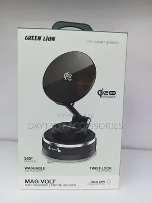 Magnetic Car Charger and Phone Holder in Black.