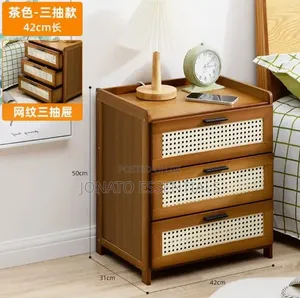 Modern 3 Drawer Wooden Bedside Cabinet Rattan Style Storage